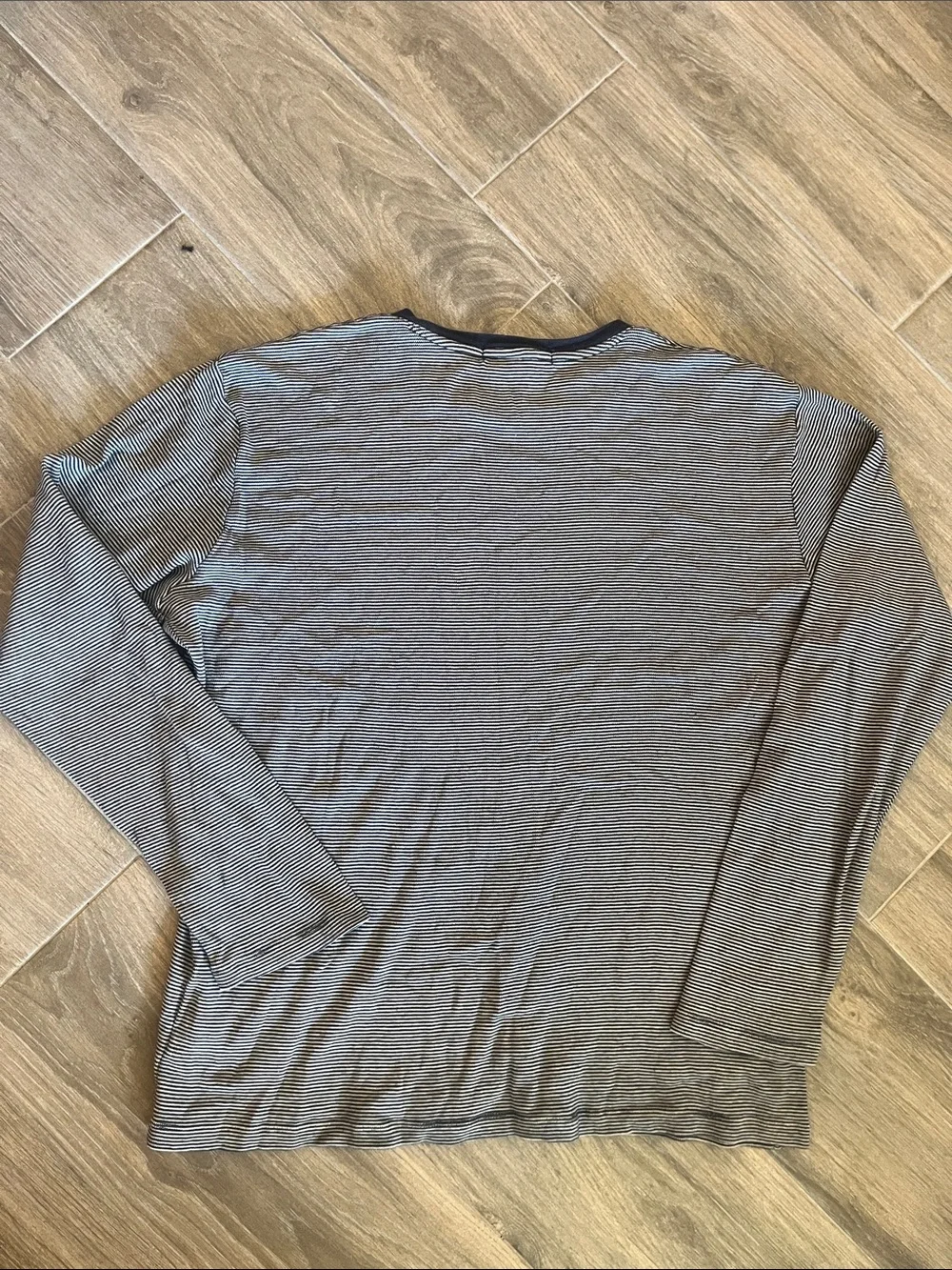 Banana Republic Men’s Long-Sleeve Crewneck — Navy and White Micro Stripe